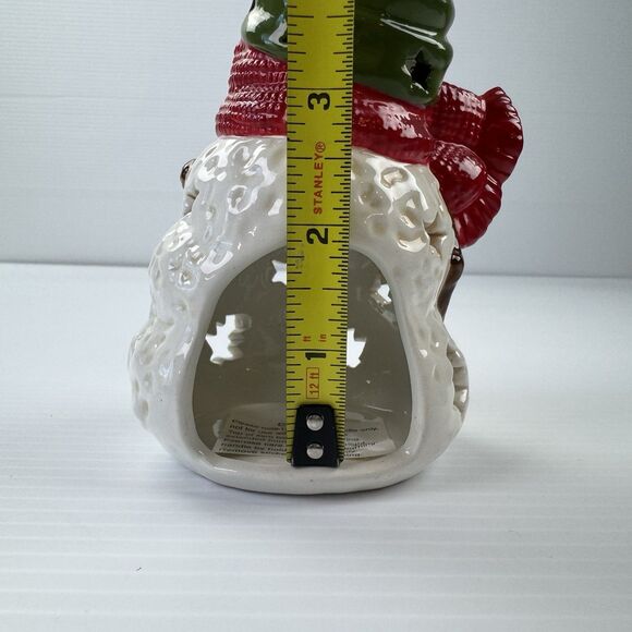 Hallmark Snowman Tealight Candle Holder Ceramic Red Scarf Green Hat Christmas - Picture 8 of 11